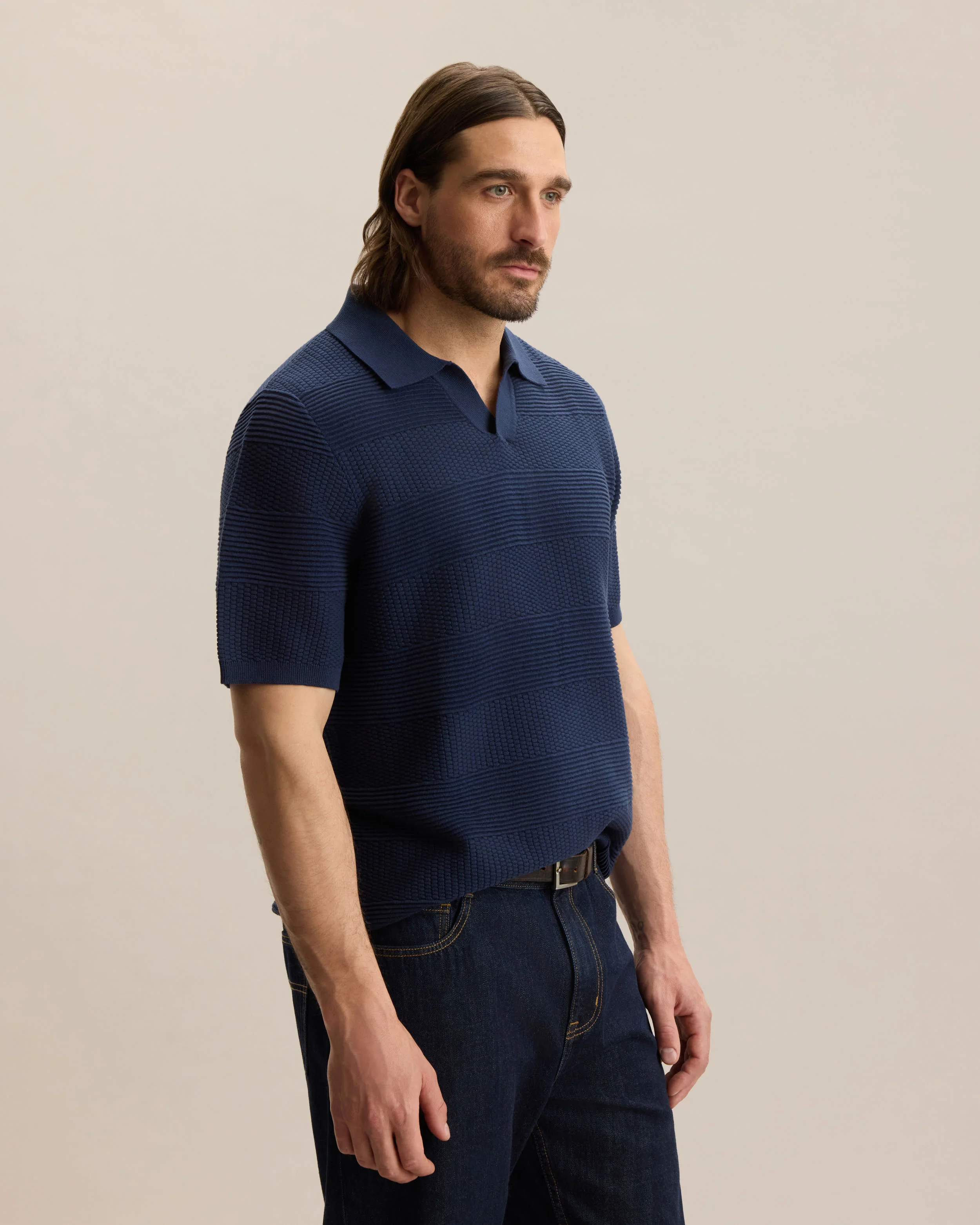 ENGINEERED STRIPE JOHNNY COLLAR POLO - Image 2